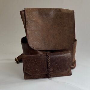 Elegant Brown Leather Backpack and Wallet